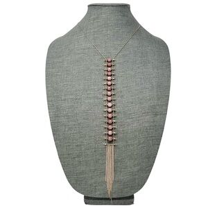 Anthropologie Pink Agate Stone Gold Tone Long Vinifera Necklace